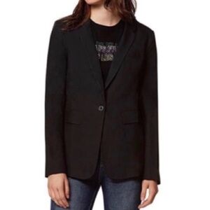 Avec Les Filles Classic Black Long Sleeve One Button Closure Blazer